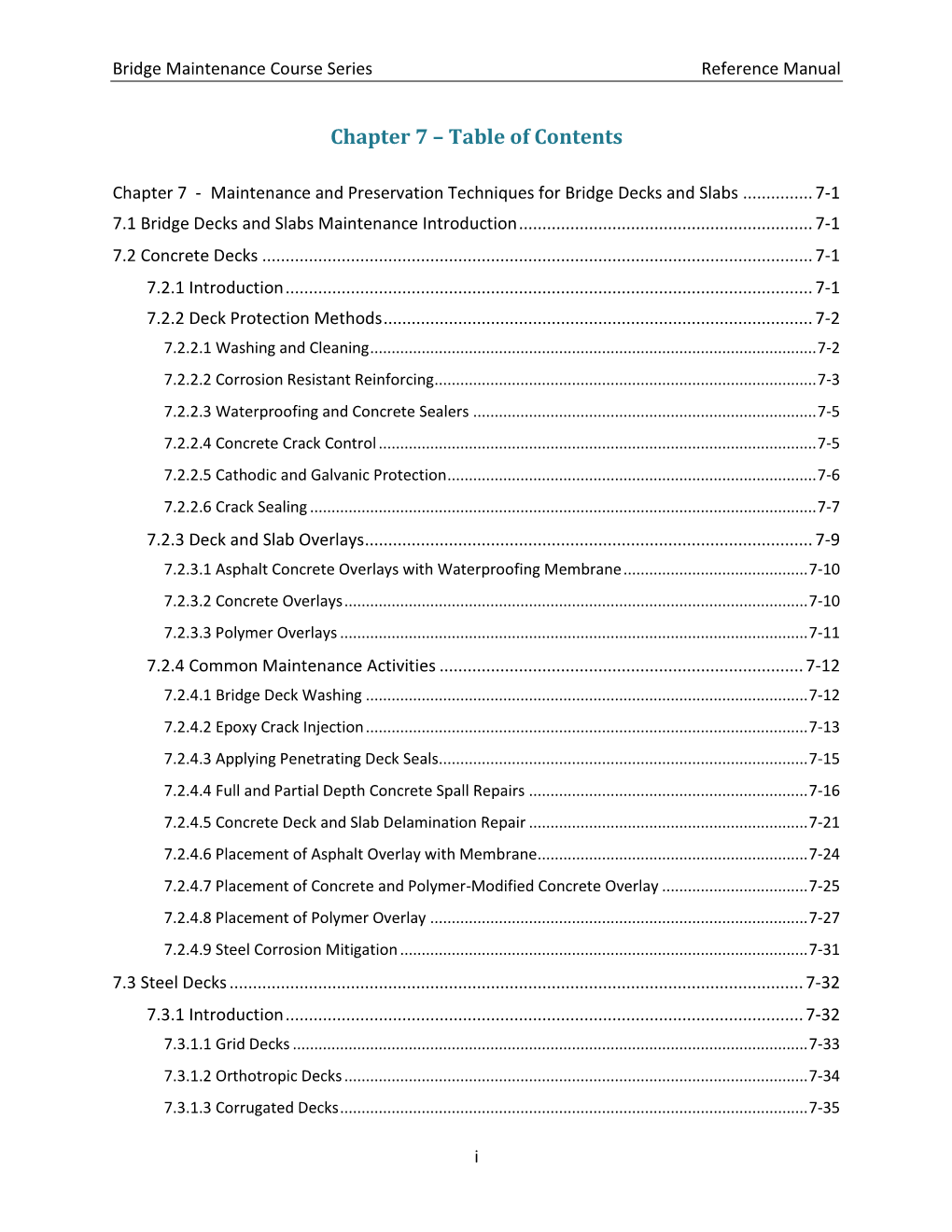 Chapter 7 – Table of Contents