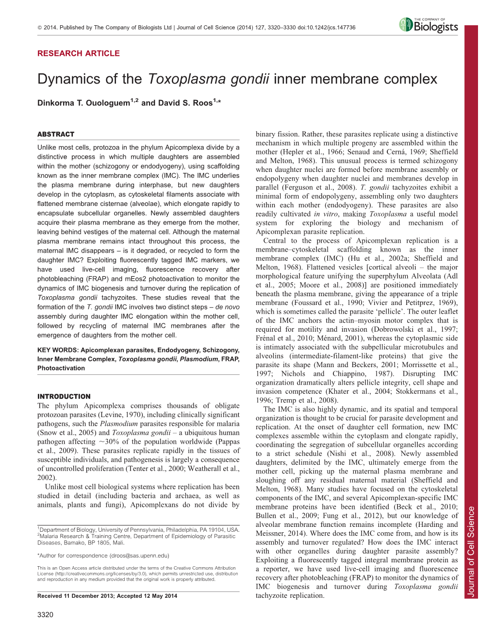 Dynamics of the Toxoplasma Gondii Inner Membrane Complex