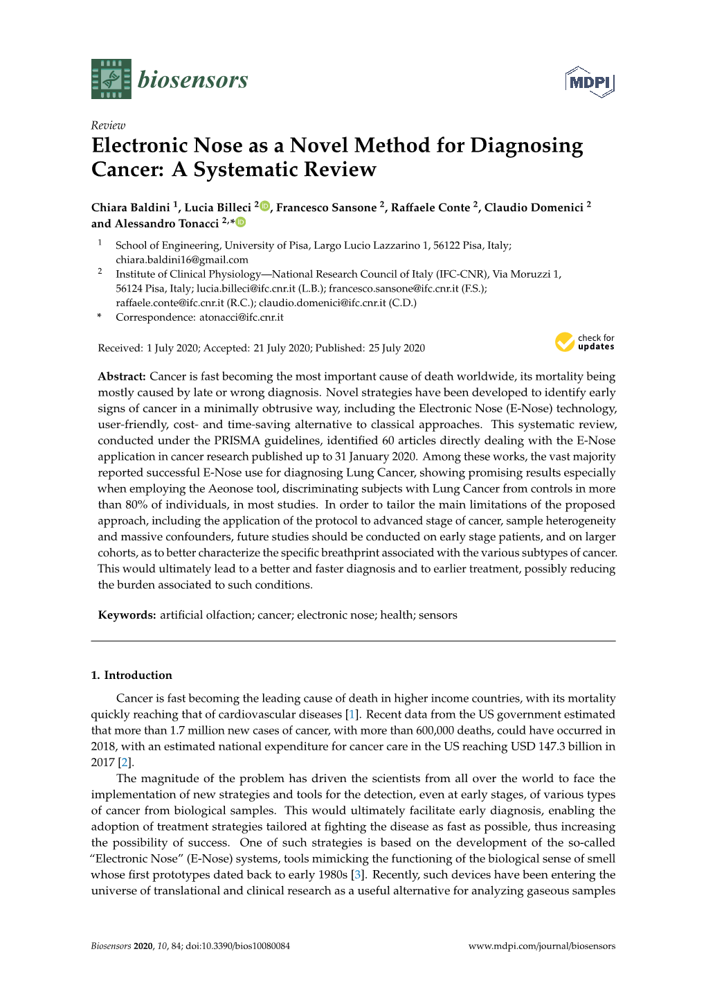 Electronic Nose As a Novel Method for Diagnosing Cancer: a Systematic Review