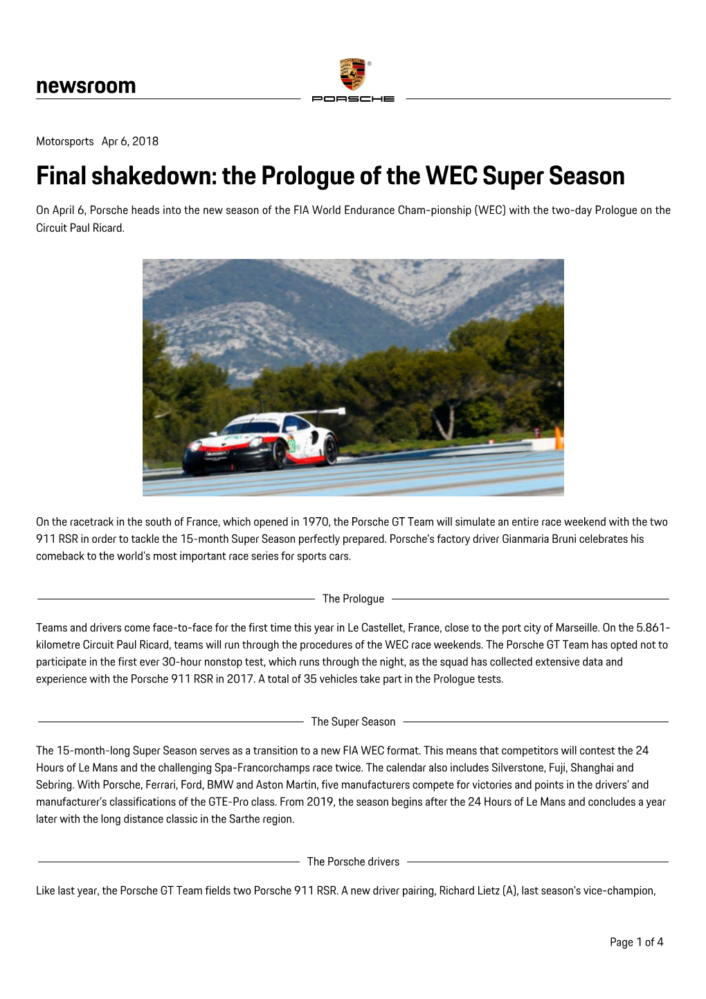 The Prologue of the WEC Super Season