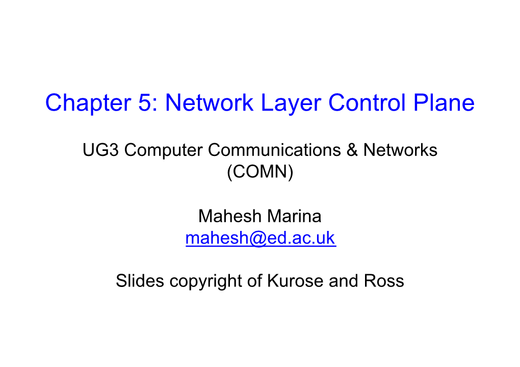 Chapter 5: Network Layer Control Plane