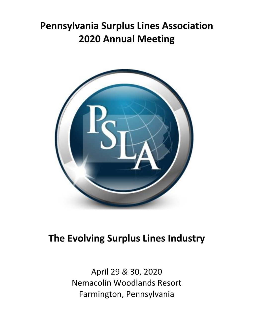 Pennsylvania Surplus Lines Association 2020 Annual Meeting