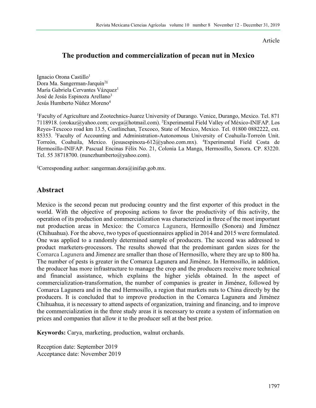 The Production and Commercialization of Pecan Nut in Mexico Abstract