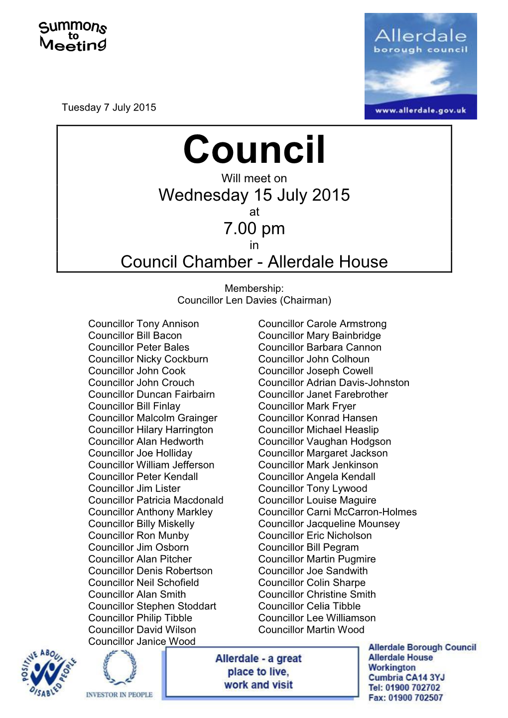 (Public Pack)Agenda Document for Council, 15/07/2015 19:00