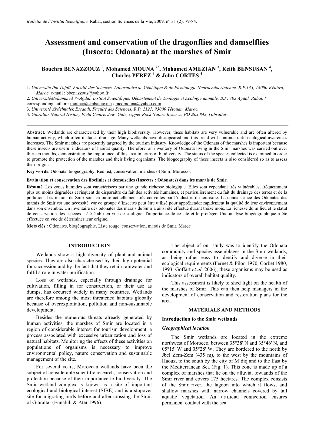 Assessment and Conservation of the Dragonflies and Damselflies (Insecta: Odonata) at the Marshes of Smir