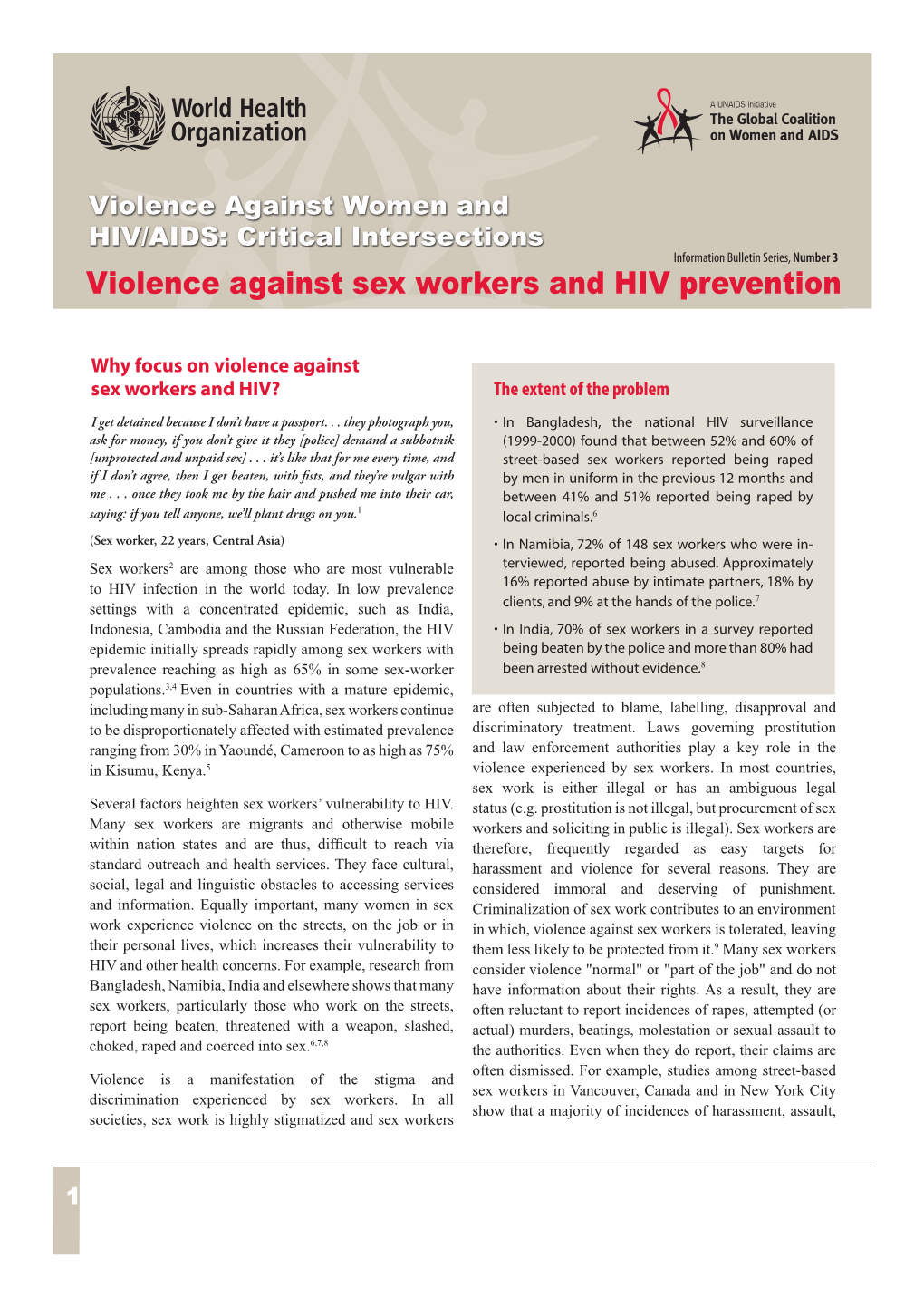 Violence Against Sex Workers and HIV Prevention