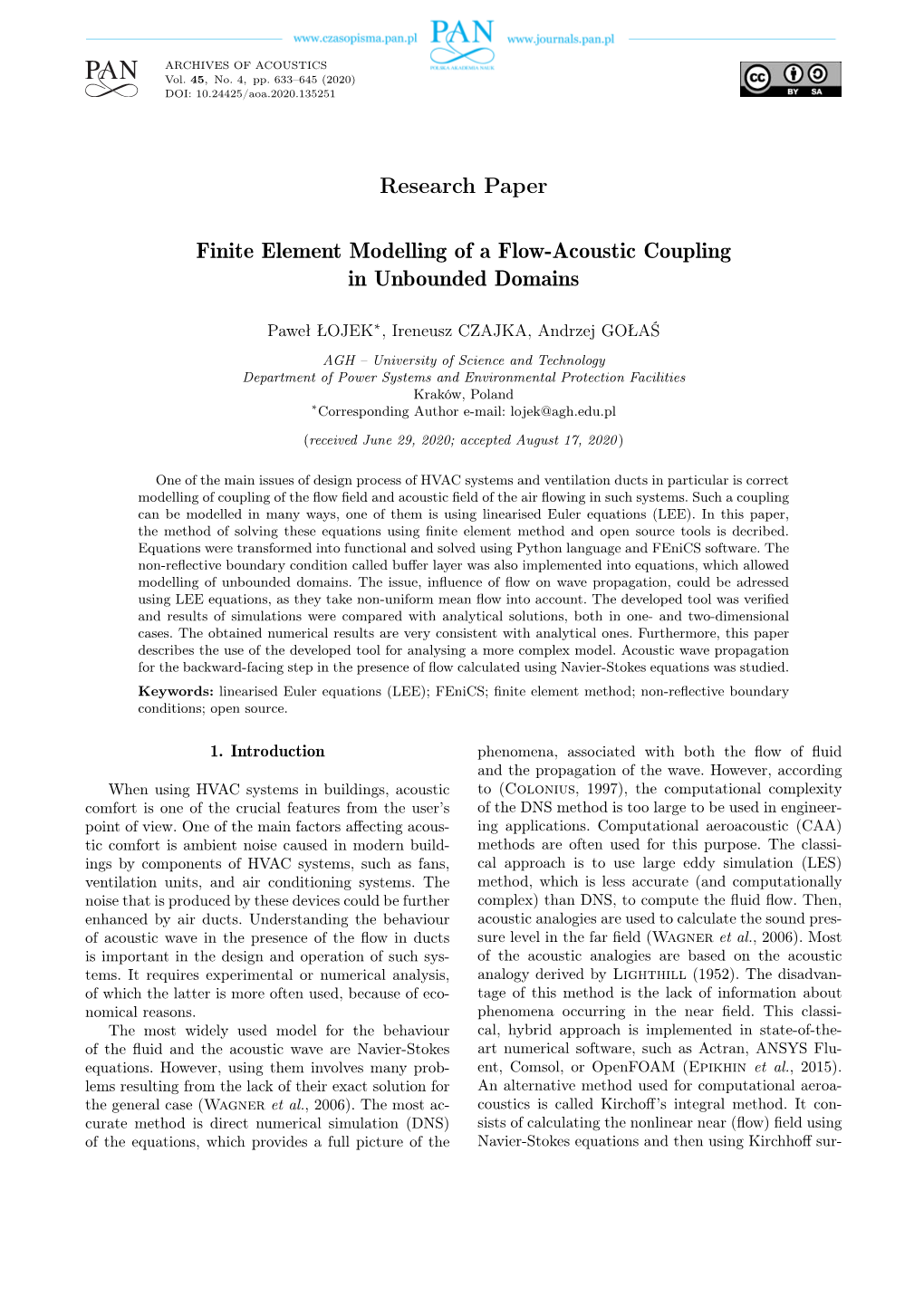 Research Paper Finite Element Modelling of a Flow-Acoustic