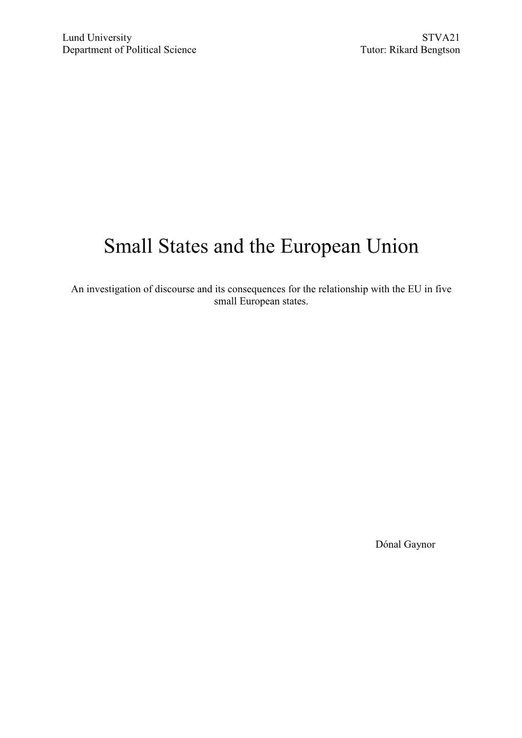 Small States and the European Union