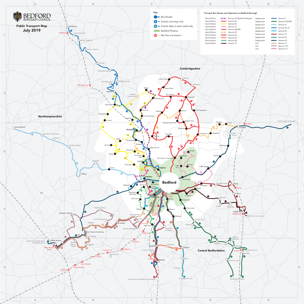 Bedford Borough Area Bus Map July 2019