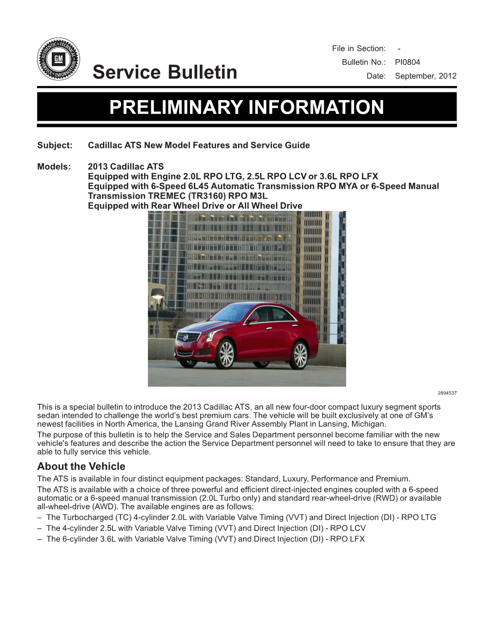 Service Bulletin PRELIMINARY INFORMATION