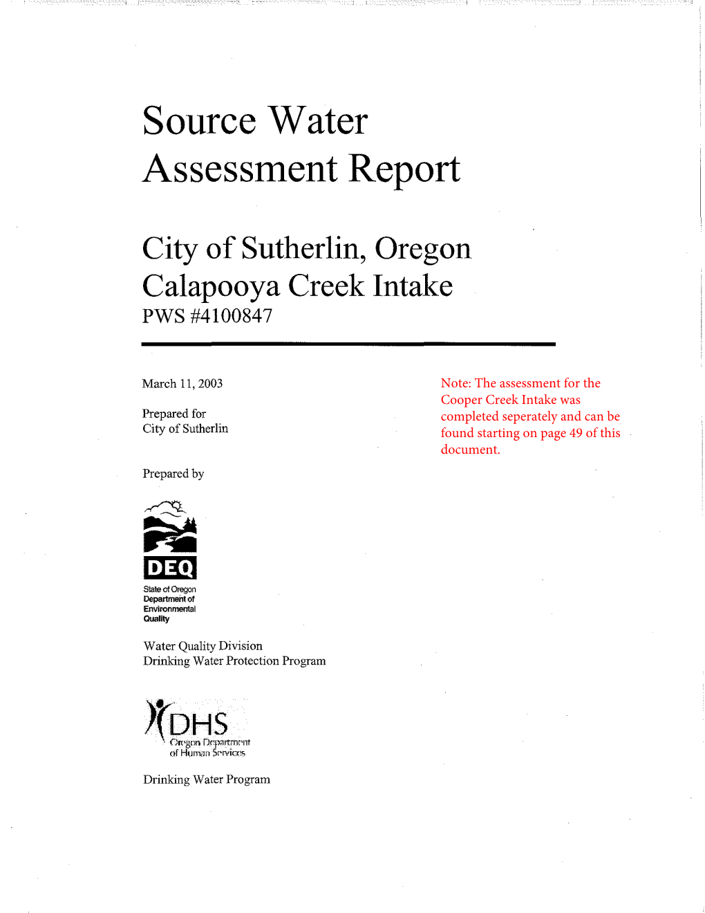 Source Water Assessment Report