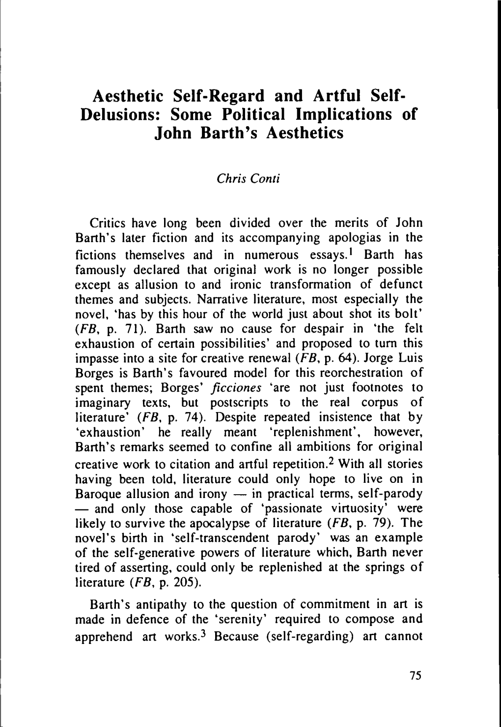 Some Political Implications of John Barth's Aesthetics