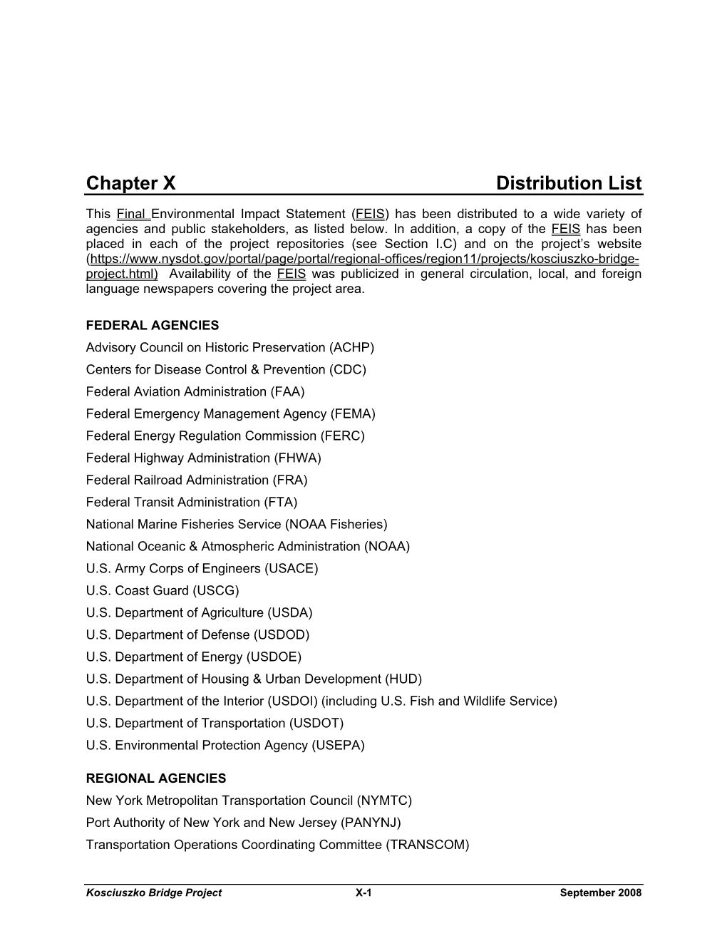 Chapter X Distribution List