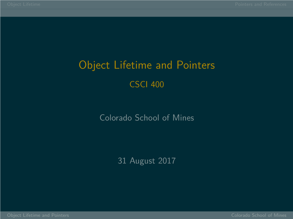 Object Lifetime and Pointers