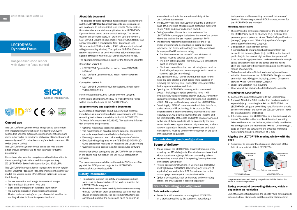 LECTOR®65X Dynamic Focus Into Operation Quickly • Class 1M