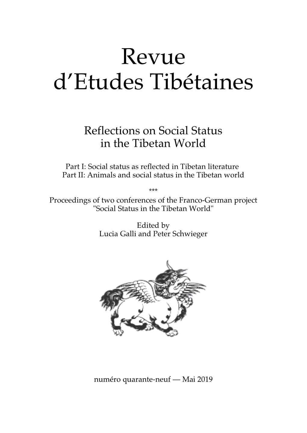 Revue D'etudes Tibétaines Est Publiée Par L'umr 8155 Du CNRS (CRCAO), Paris, Dirigée Par Sylvie Hureau