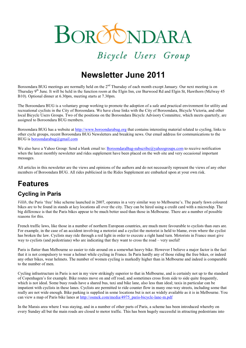 Newsletter June 2011