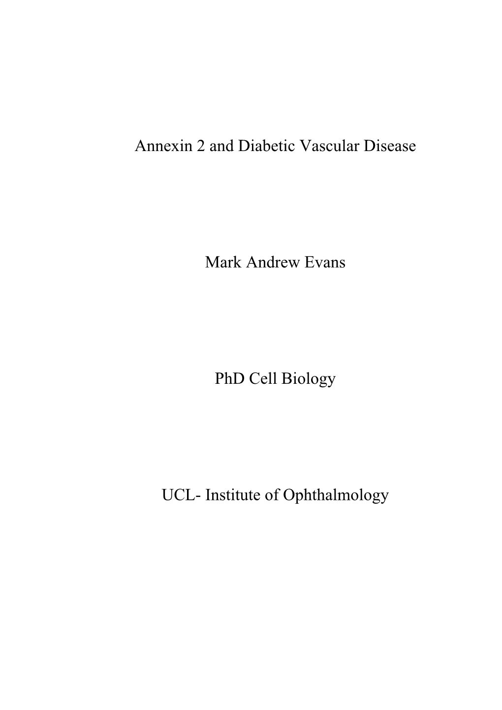 Annexin 2 and Diabetic Vascular Disease