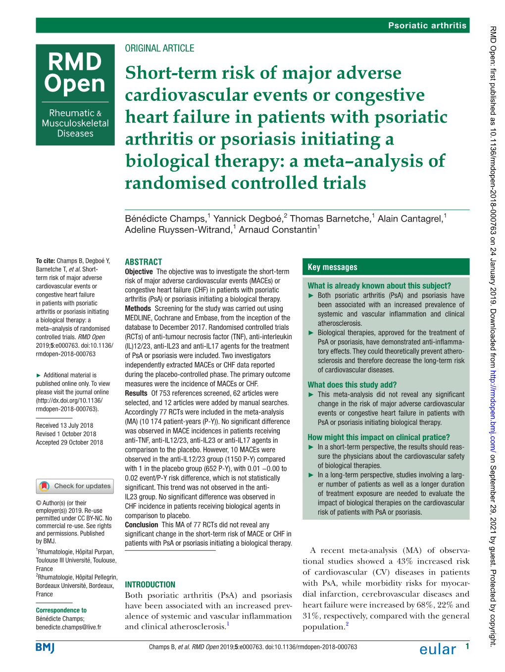 Short-Term Risk of Major Adverse Cardiovascular Events Or Congestive