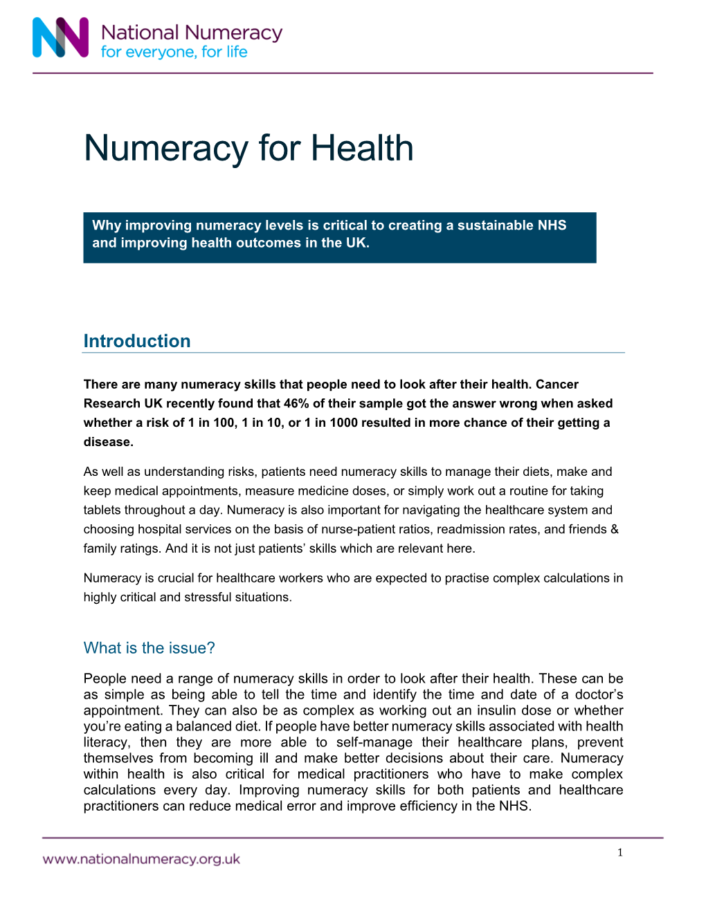 Numeracy for Health