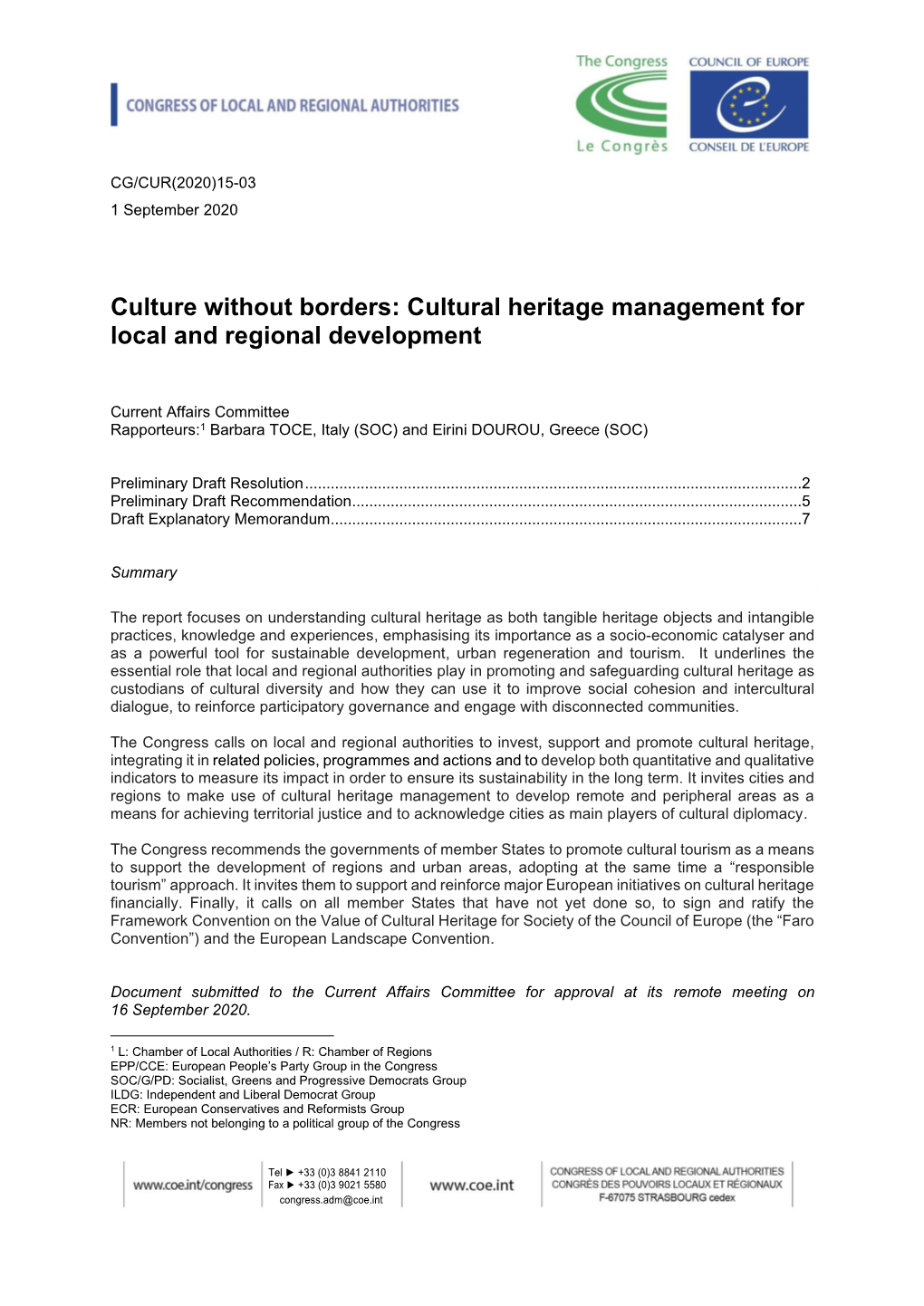 Culture Without Borders: Cultural Heritage Management for Local and Regional Development