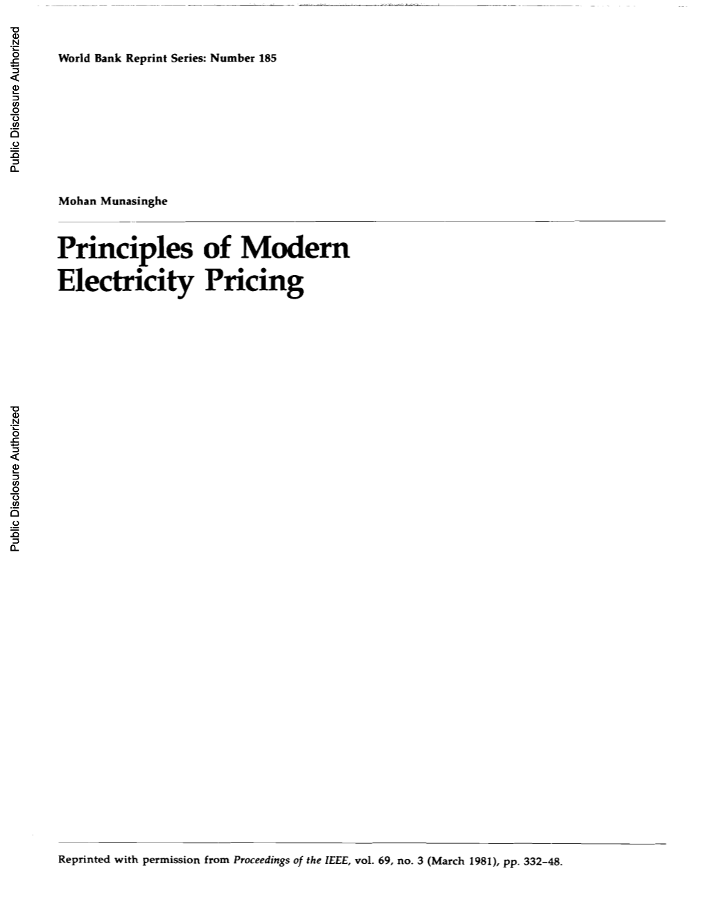 Principles of Modern Electricity Pricing Public Disclosure Authorized Public Disclosure Authorized Public Disclosure Authorized