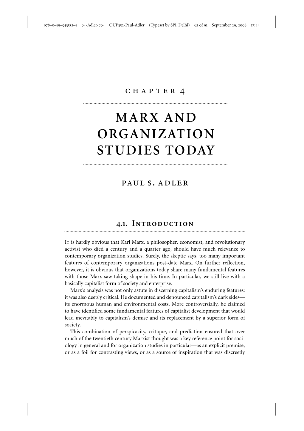 Marx and Organization Studies Today