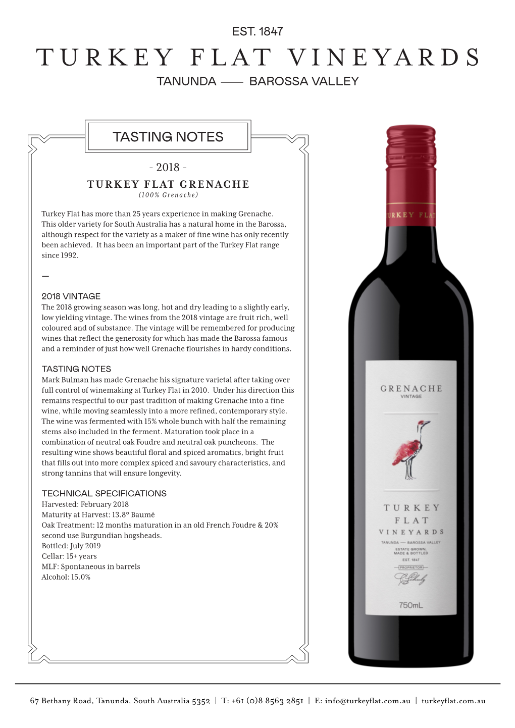 Turkey Flat Grenache 2018