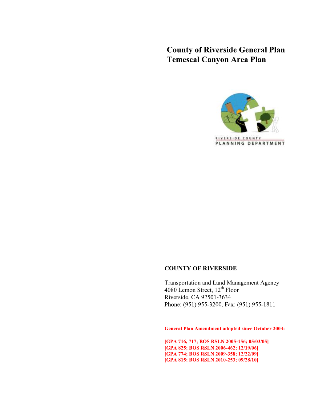 County of Riverside General Plan Temescal Canyon Area Plan