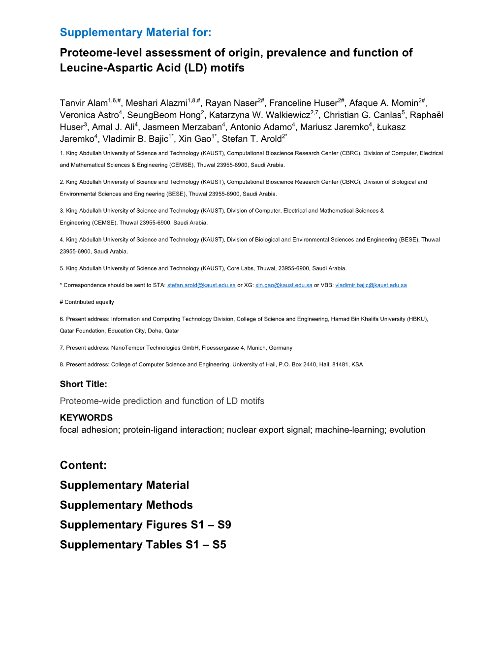 Supplementary Material For: Proteome-Level Assessment of Origin, Prevalence and Function of Leucine-Aspartic Acid (LD) Motifs