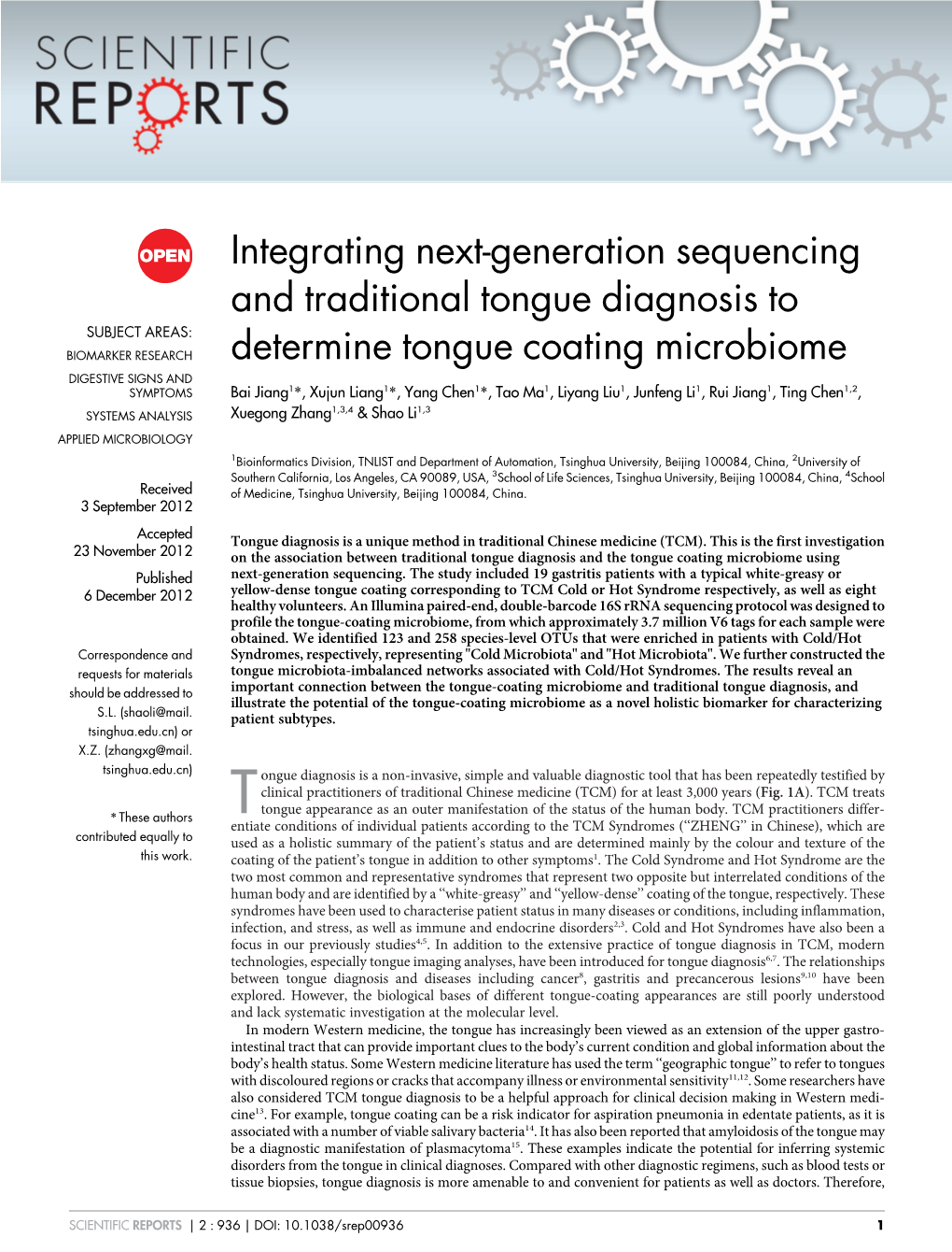 Integrating Next-Generation Sequencing and Traditional Tongue