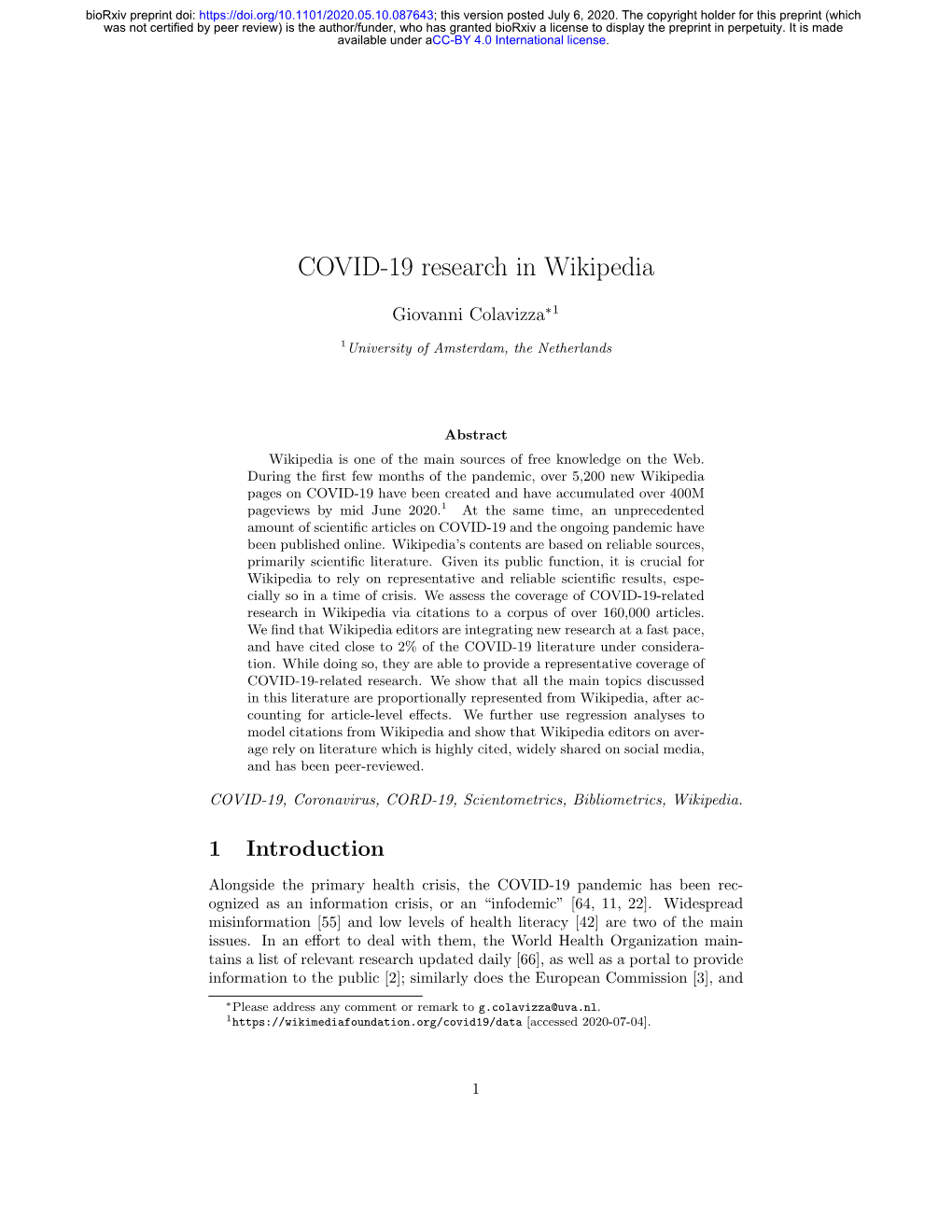 COVID-19 Research in Wikipedia