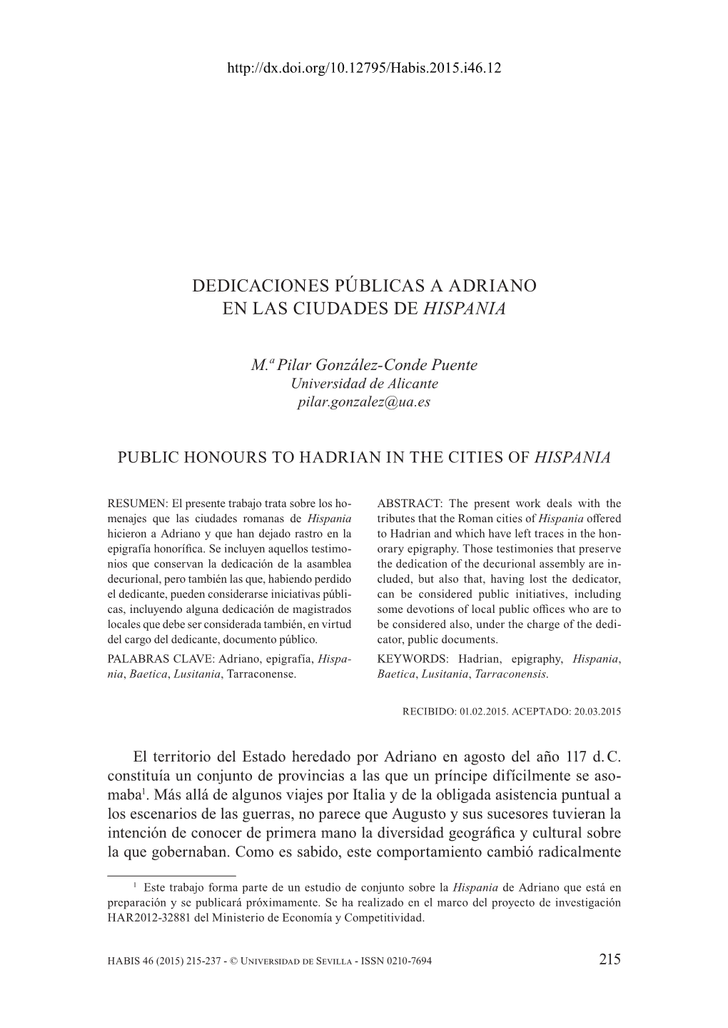 Dedicaciones Públicas a Adriano En Las Ciudades De Hispania