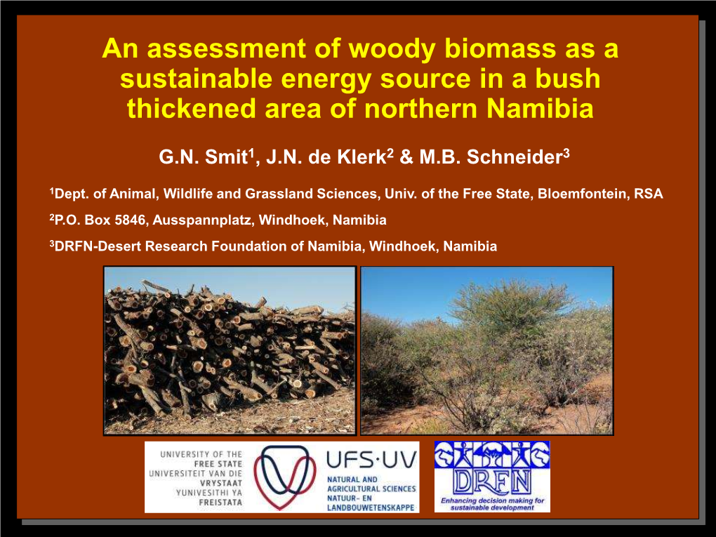 An Assessment of Woody Biomass As a Sustainable Energy Source in a Bush Thickened Area of Northern Namibia