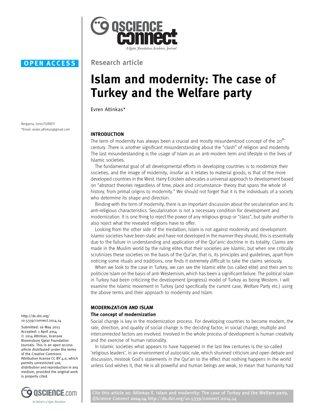 Islam and Modernity: the Case of Turkey and the Welfare Party