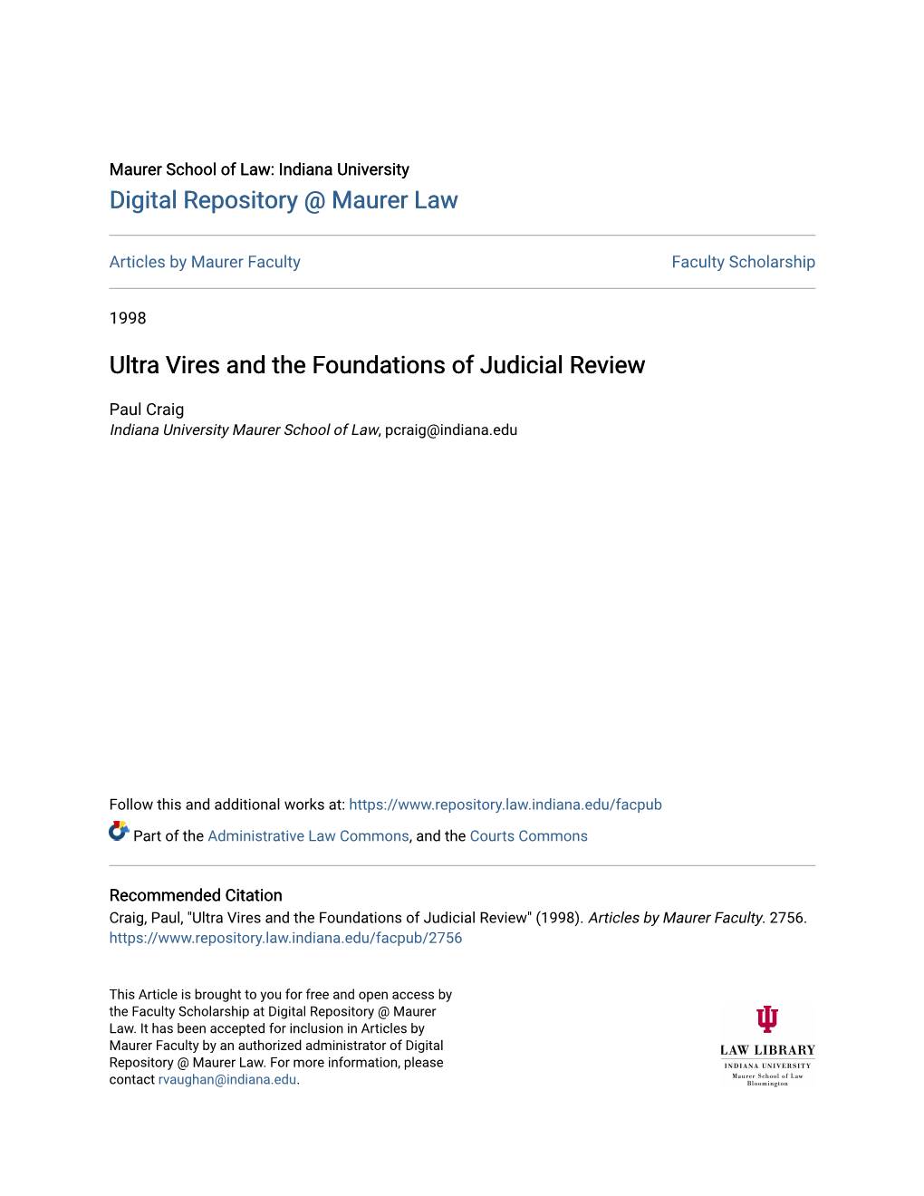 Ultra Vires and the Foundations of Judicial Review