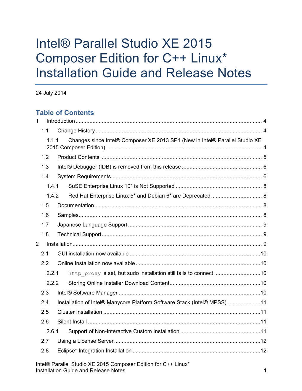 Intel® Parallel Studio XE 2015 Composer Edition for C++ Linux*