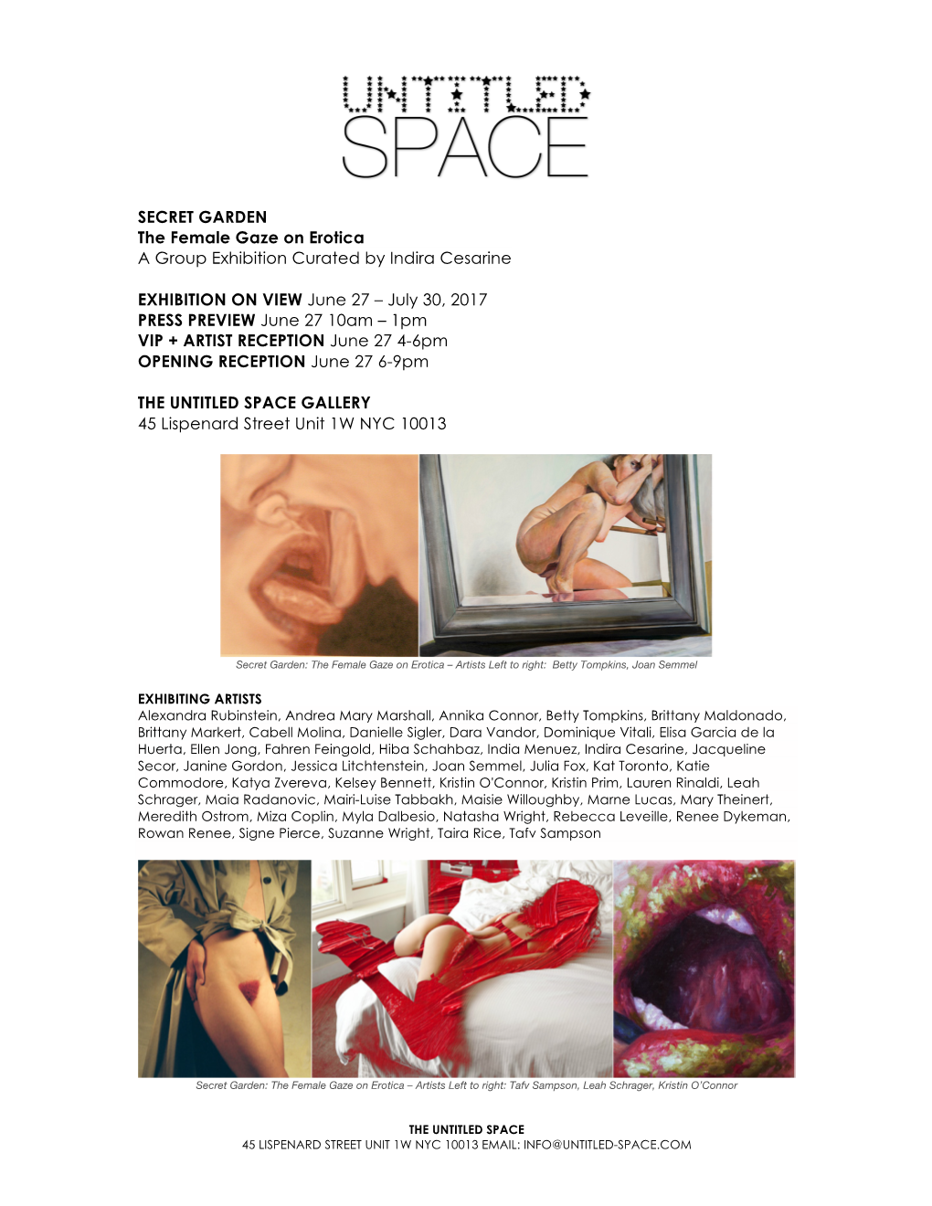 SECRET GARDEN the Female Gaze on Erotica a Group Exhibition Curated by Indira Cesarine