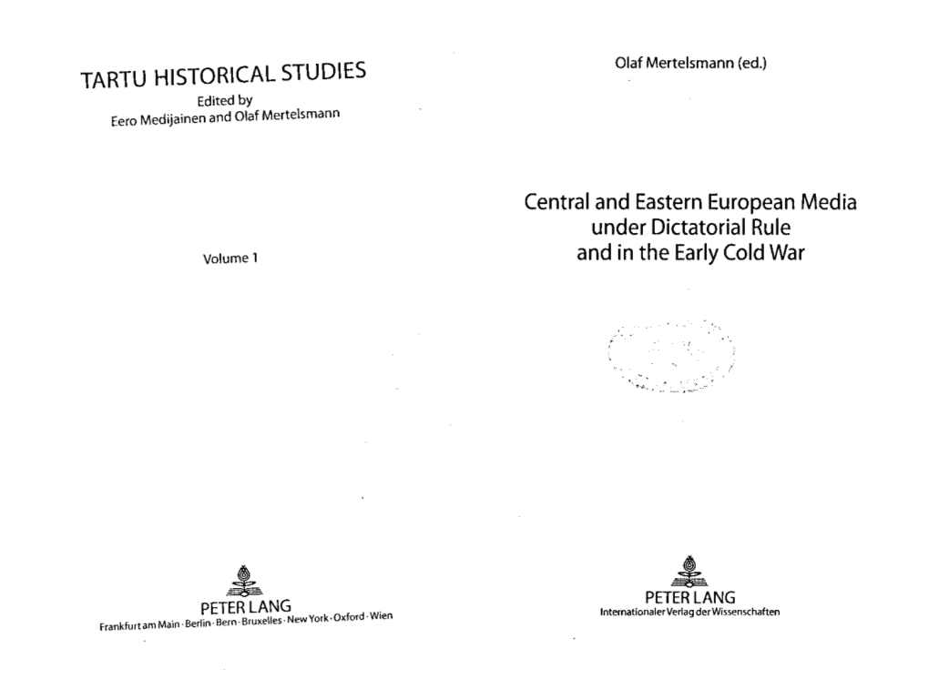 TARTU HISTORICAL STUDIES Central and Eastern European