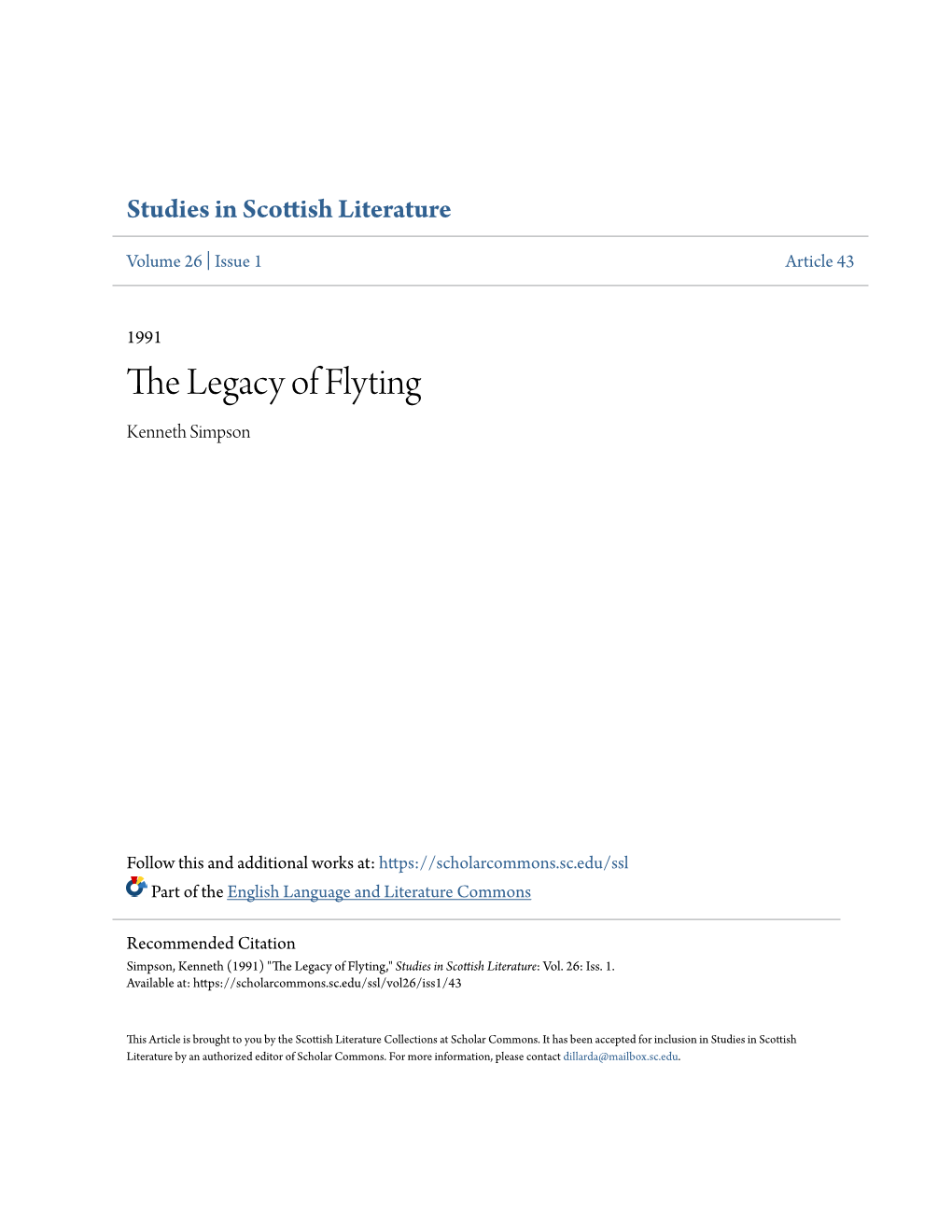 The Legacy of Flyting Kenneth Simpson