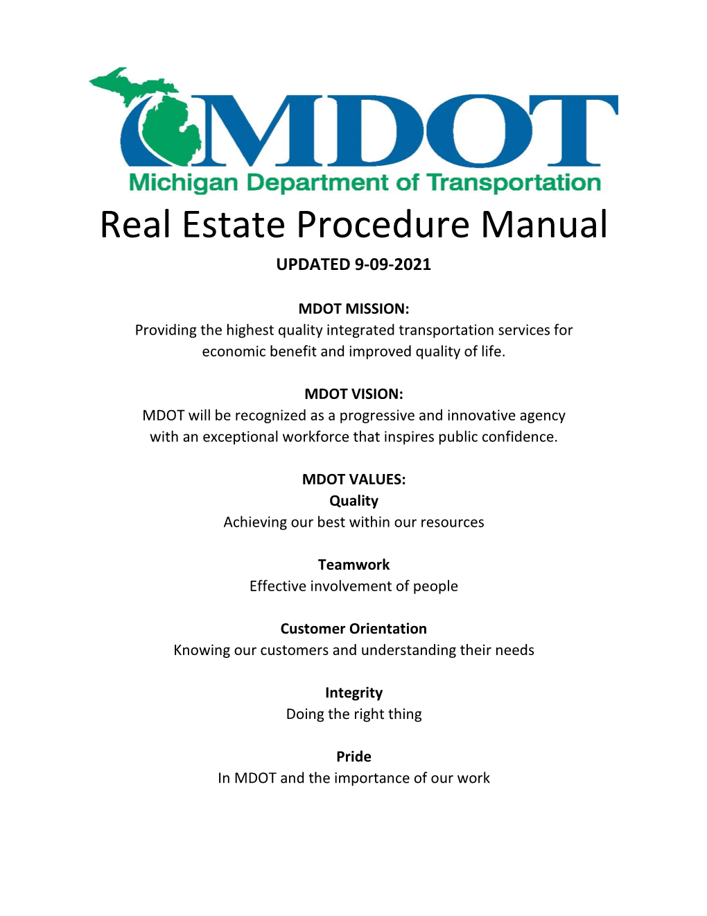 Real Estate Procedure Manual UPDATED 9-09-2021