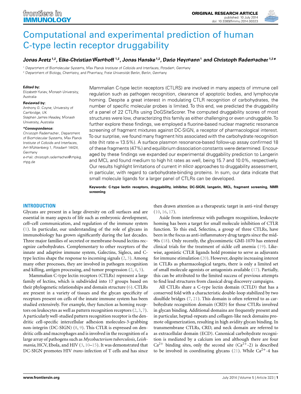 Computational and Experimental Prediction of Human C-Type Lectin Receptor Druggability