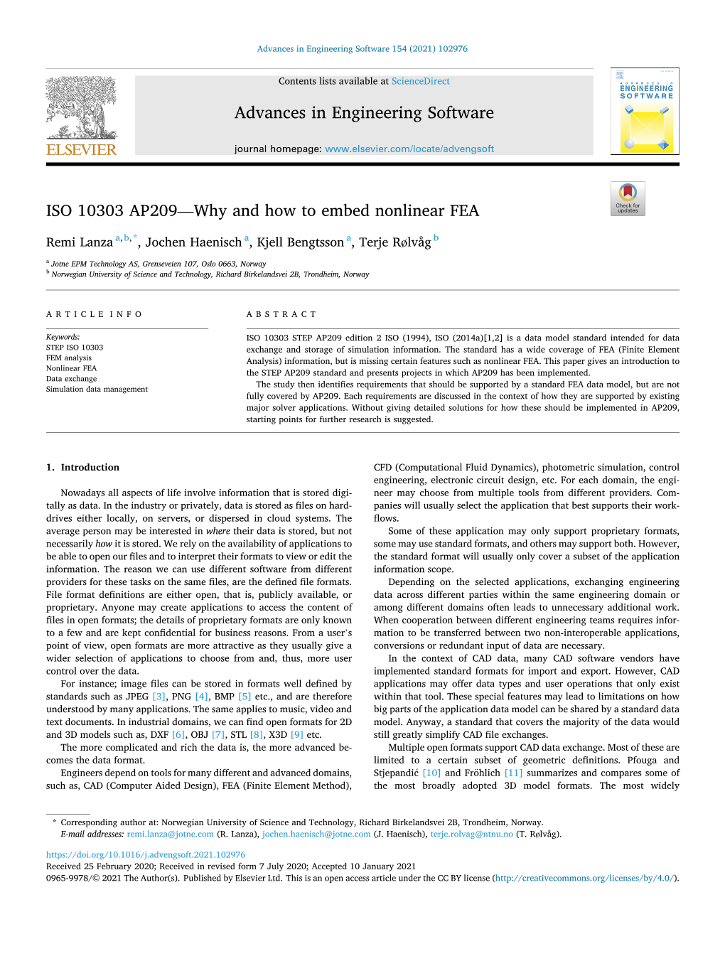 ISO 10303 AP209—Why and How to Embed Nonlinear FEA