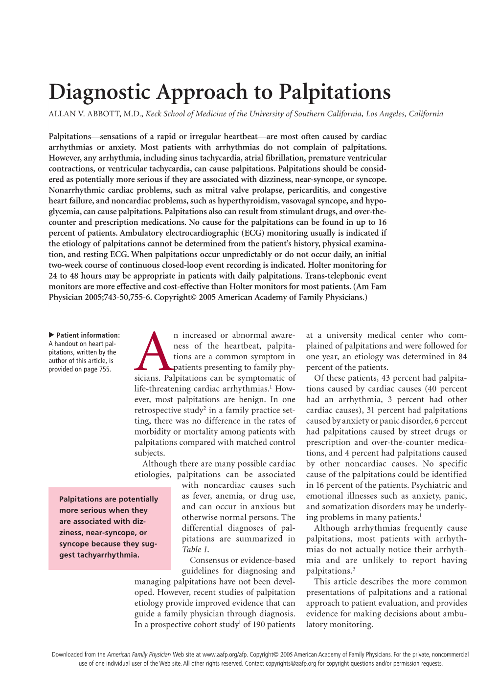Diagnostic Approach to Palpitations Diagnostic Approach Pitations, Written by the Author of This Article, Is Provided on Page 755