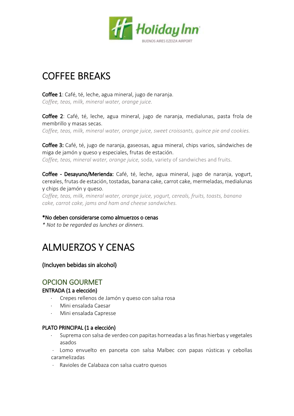 Coffee Breaks Almuerzos Y Cenas
