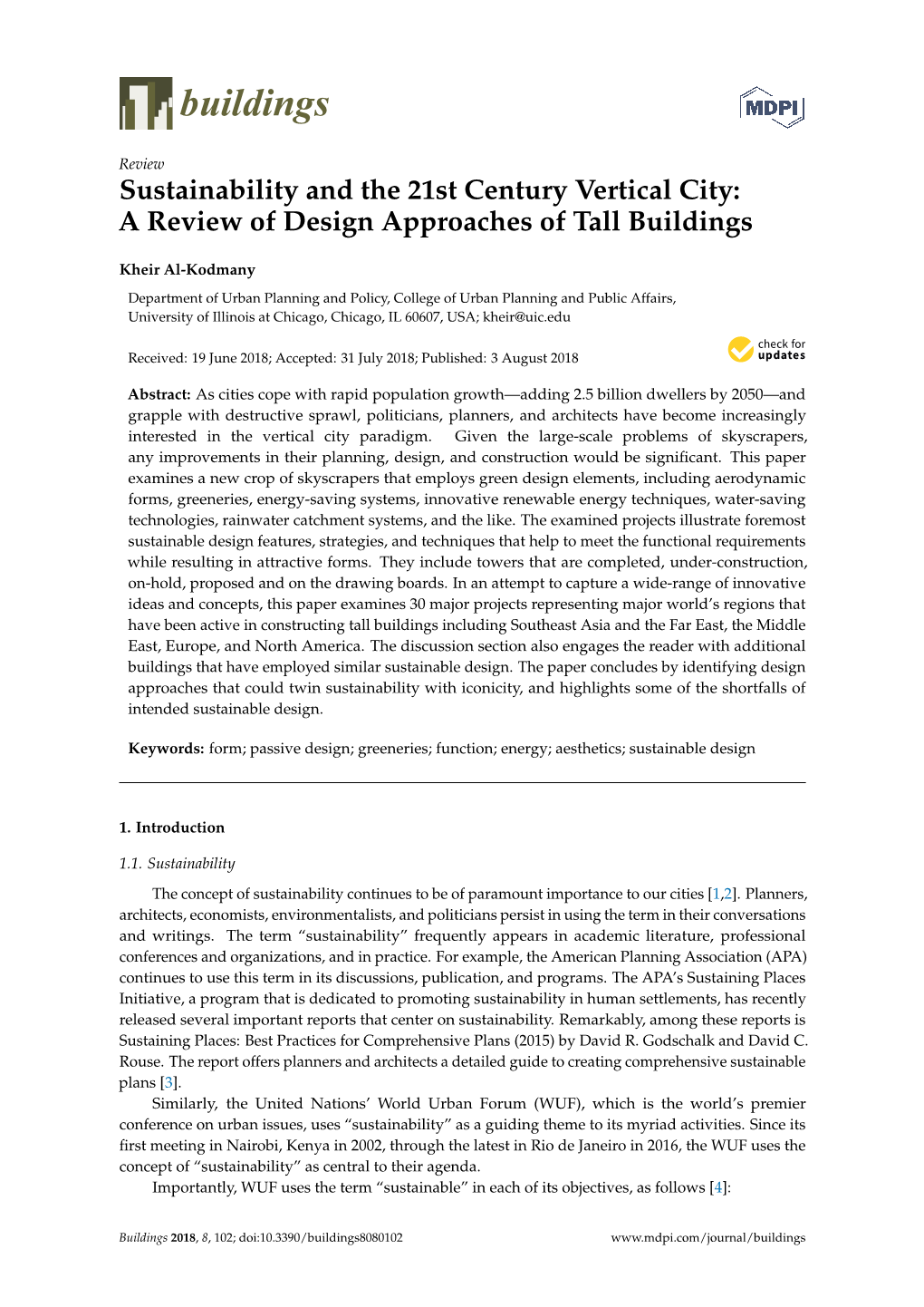 Sustainability and the 21St Century Vertical City: a Review of Design Approaches of Tall Buildings