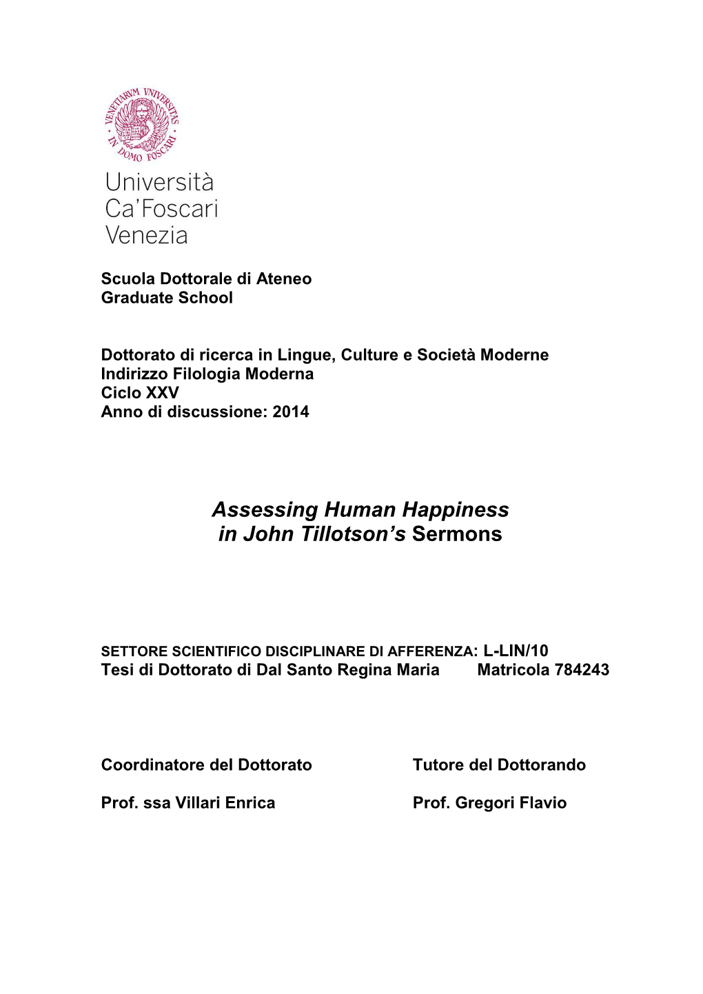 Assessing Human Happiness in John Tillotson's Sermons