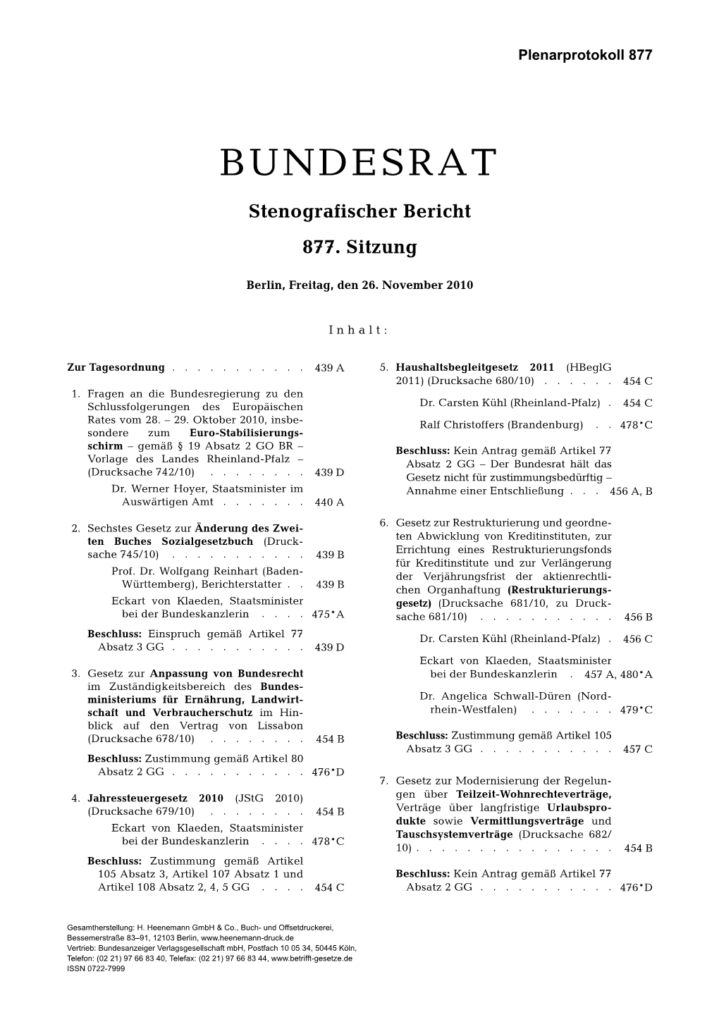 BUNDESRAT Stenografischer Bericht 877