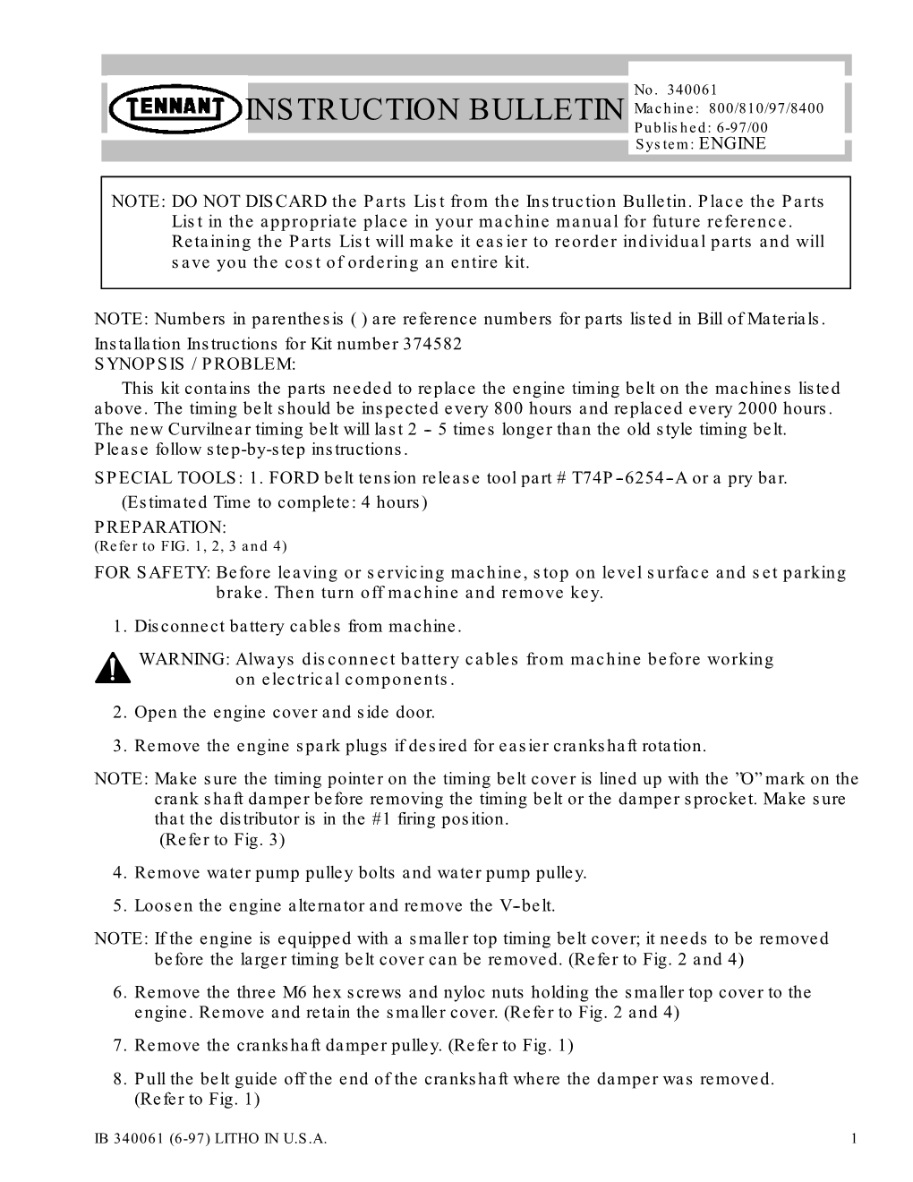 Replace the Engine Timing Belt on the Machines Listed Above