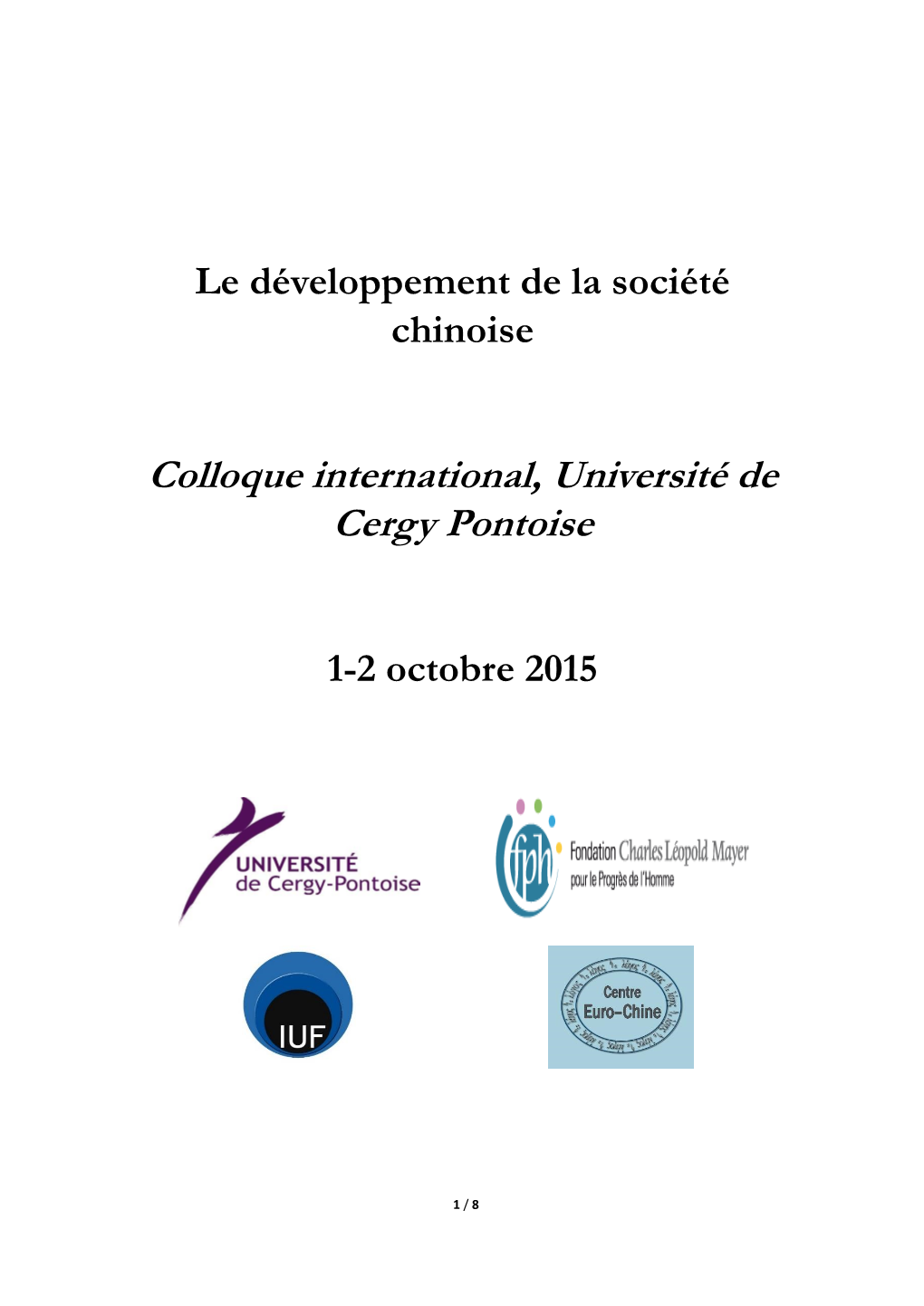 Colloque International, Université De Cergy Pontoise